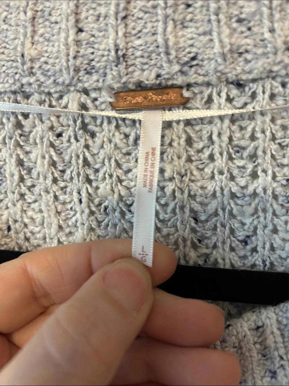 Free People Marled Light Gray Cable Knit Crewneck Sweater